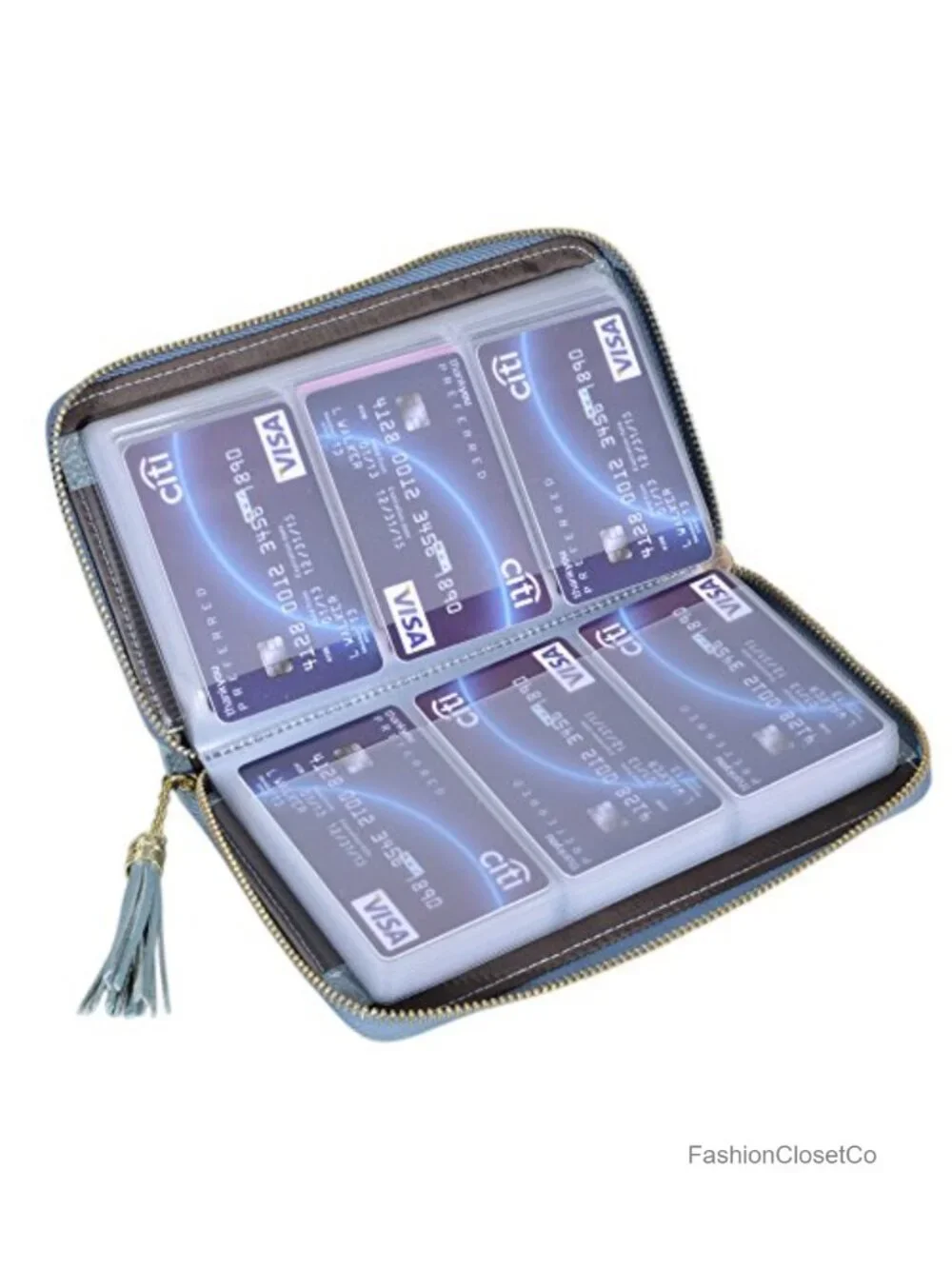 Genuine Leather RFID Blocking Zipper Card Case Wallet with 60 Slots